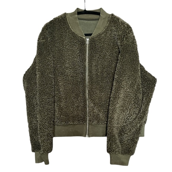 Uniqlo Green Sherpa-Lined Zip-Up Sweater – Cozy & Warm size XL - Picture 1 of 5